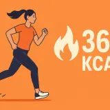 Ilustracja kobiety biegającej obok płomienia i napisu "360 KCAL".