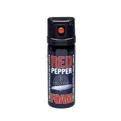 Puszka gazu pieprzowego Red Pepper Foam z czarną nakładką i czerwonym przyciskiem.