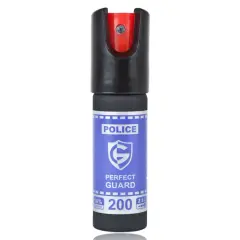 Gaz pieprzowy Perfect Guard z napisem POLICE na niebieskiej etykiecie.