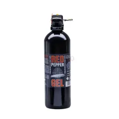 Czarny spray gazu pieprzowego Red Pepper Gel z pomarańczowym zabezpieczeniem.