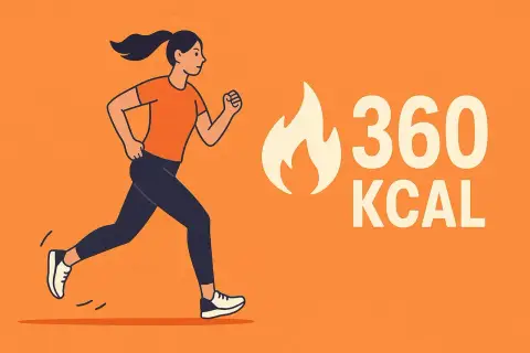 Ilustracja kobiety biegającej obok płomienia i napisu "360 KCAL".